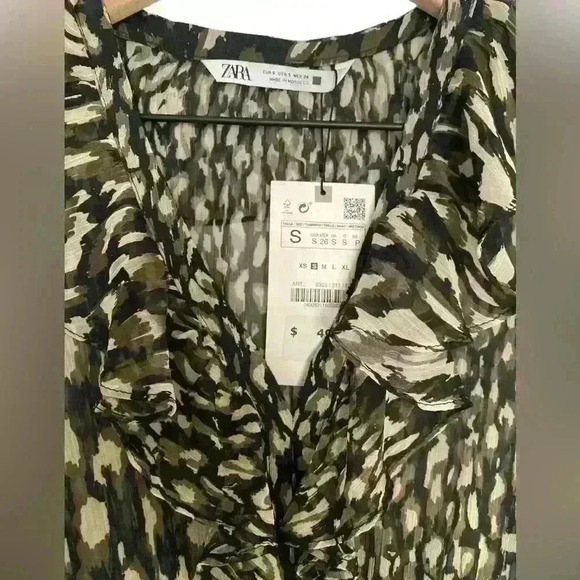 NWT Zara Women's Animal Print‎ Ruffle Long Sleeve Mini Dress - Picture 4 of 5